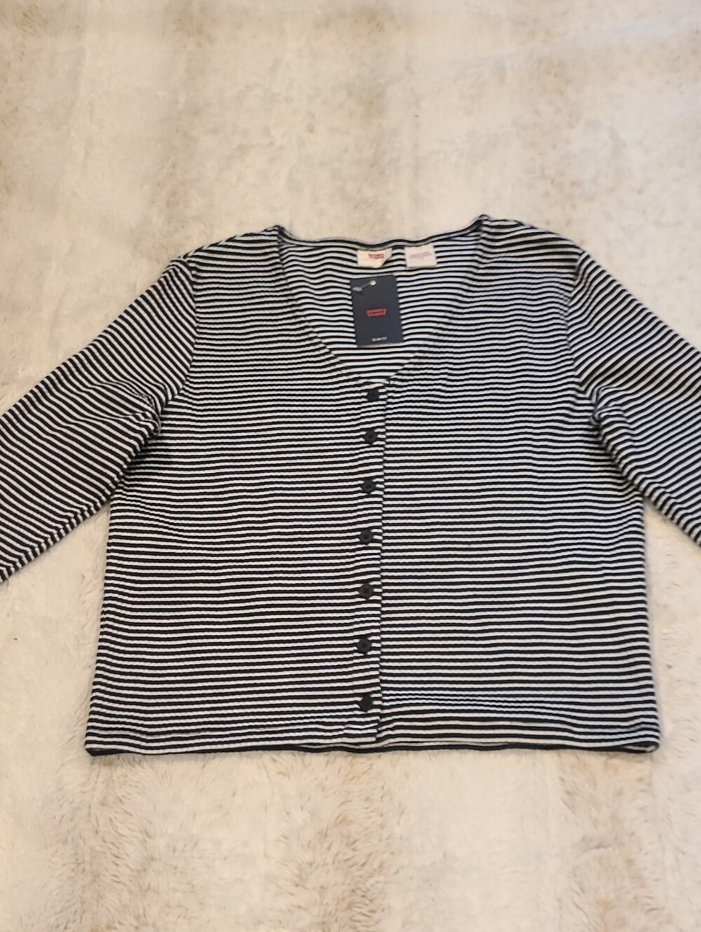Levi's Black and White Slim Fit Striped Tee